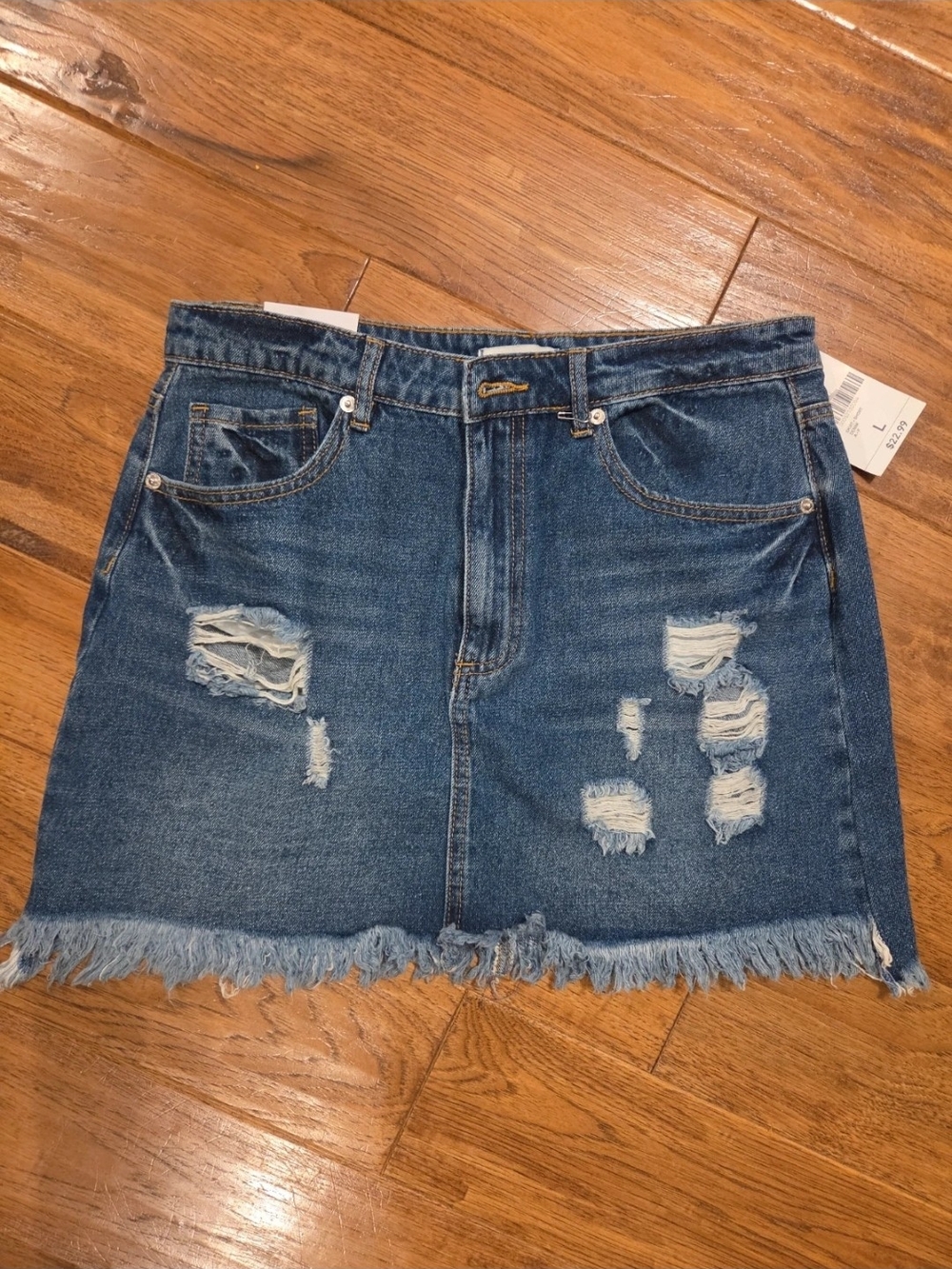 Forever 21 Distressed Blue Denim Mini Skirt